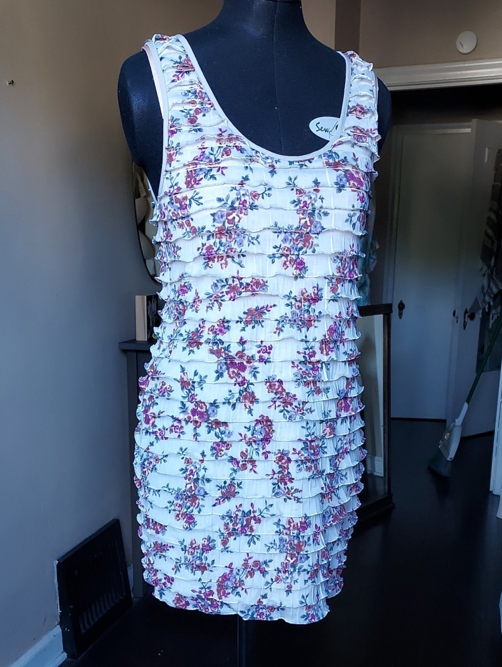 Free People White Floral Ruffle Tank Mini Dress
